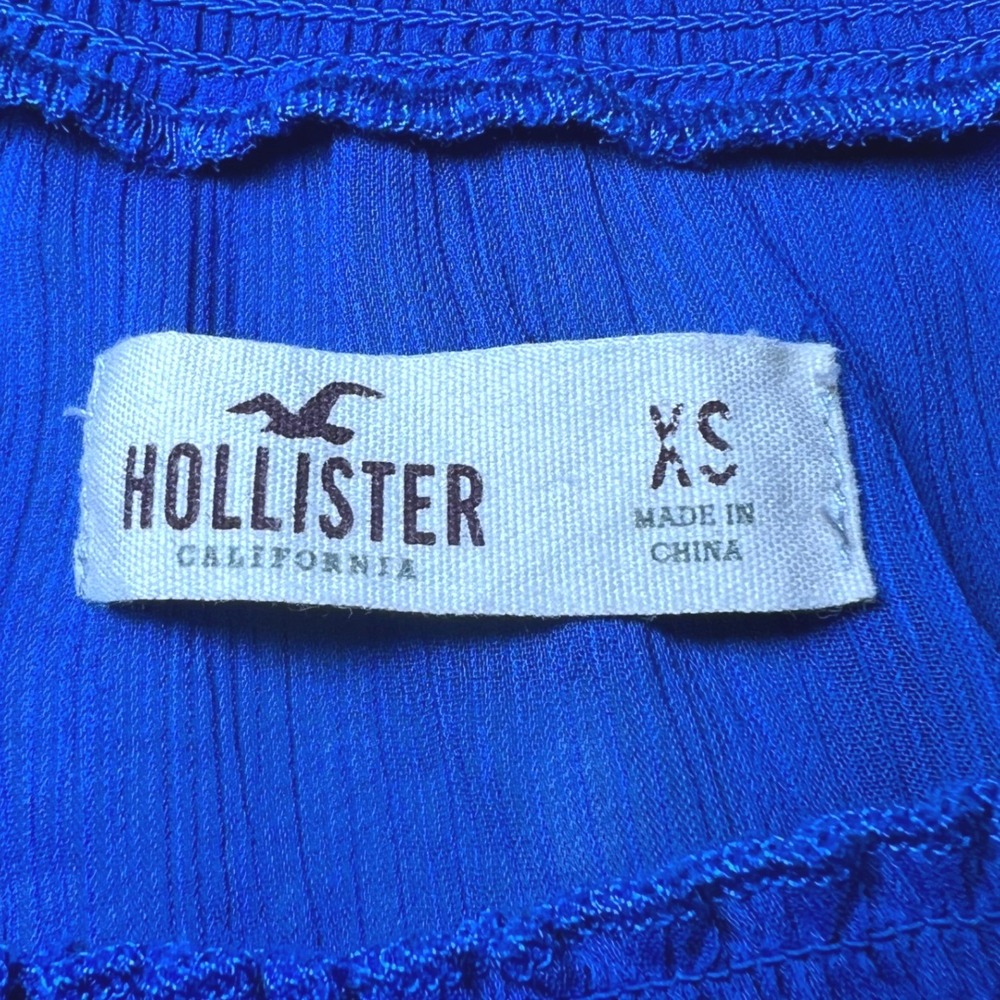 Hollister Womens Size XS Blue Ruffle Peasant Blouse Y2K Boho Smocked Waist Sheer - Picture 4 of 13